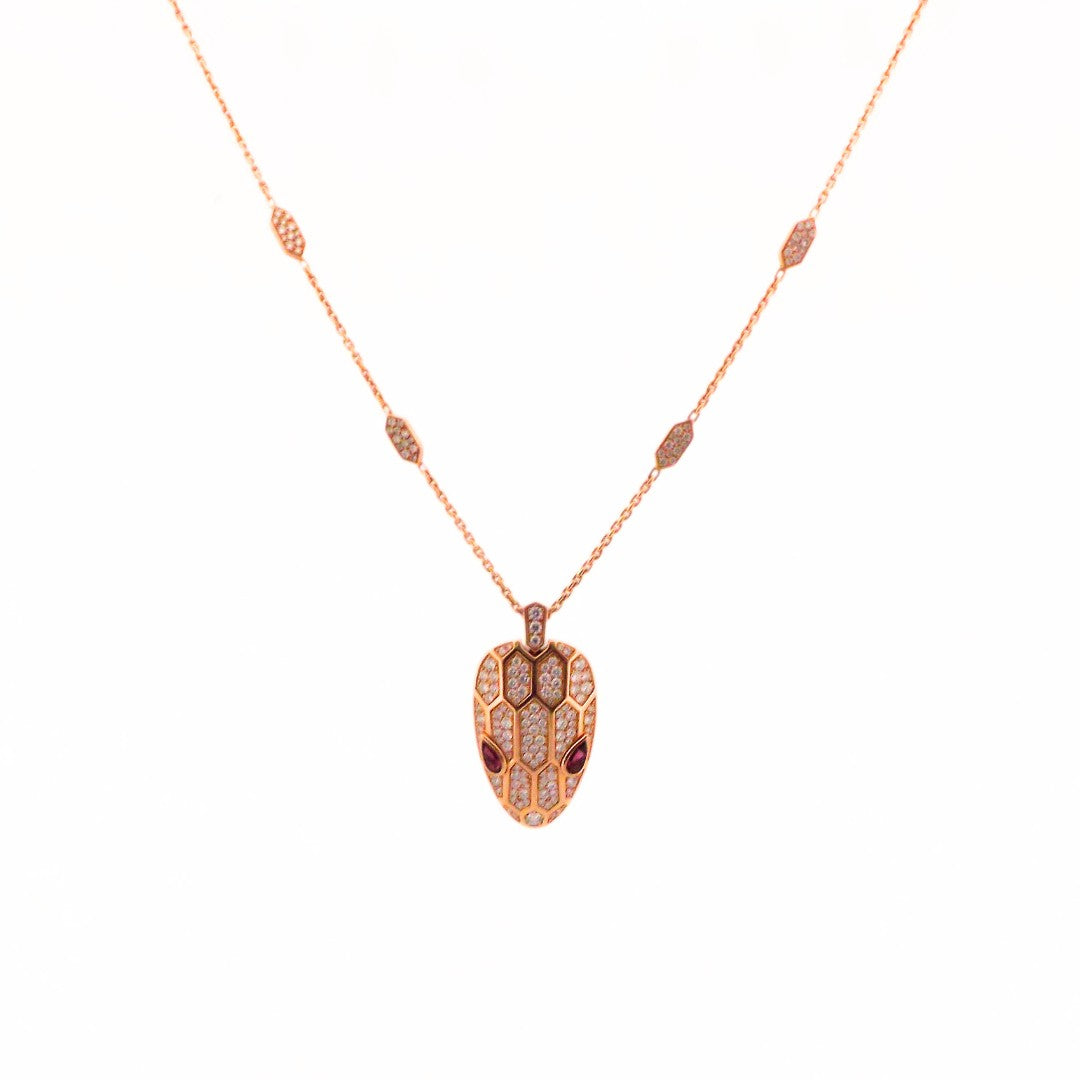 Bulgari 18K Gold 'Serpenti Seduttori' Diamond Rubellite Pendant Chain Necklace