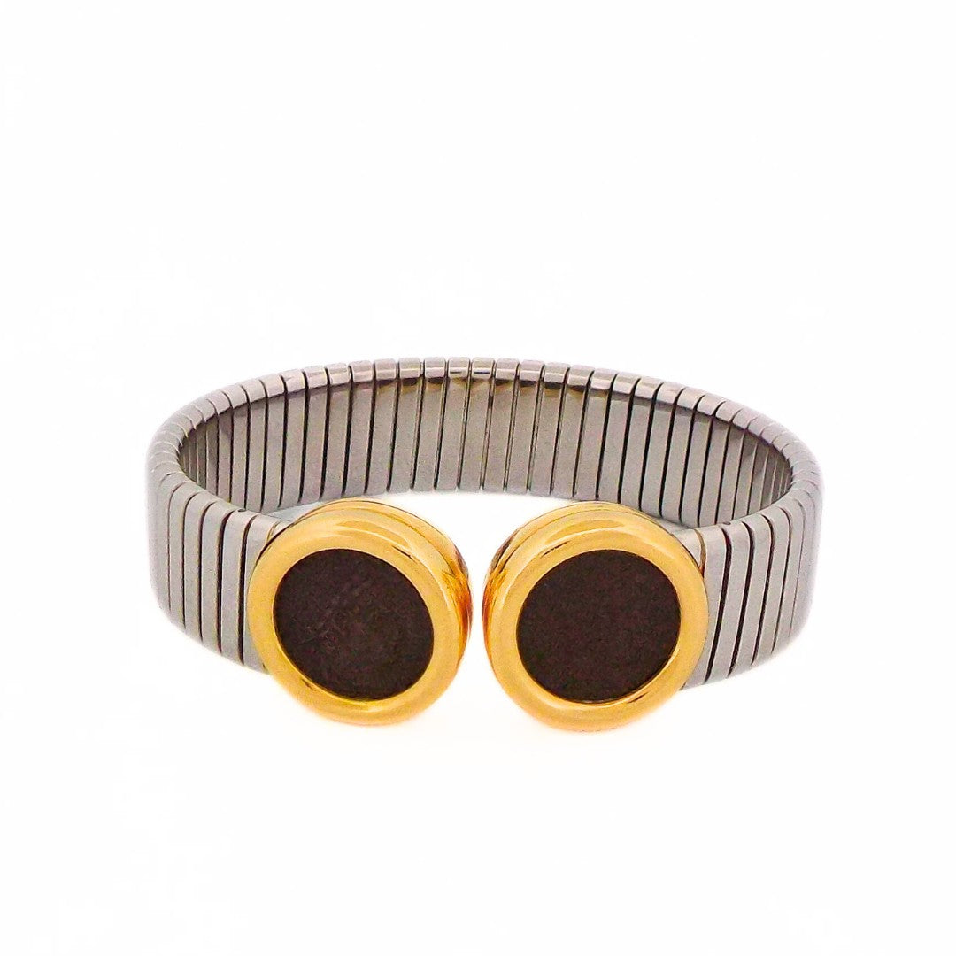 Bulgari Double Monete Tubogas 18K Gold Steel Bracelet