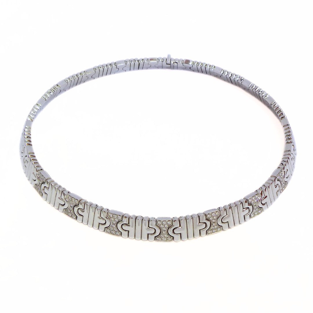 Bulgari 'Parentesi' 18K White Gold Diamond Necklace and Cuff Bracelet Set