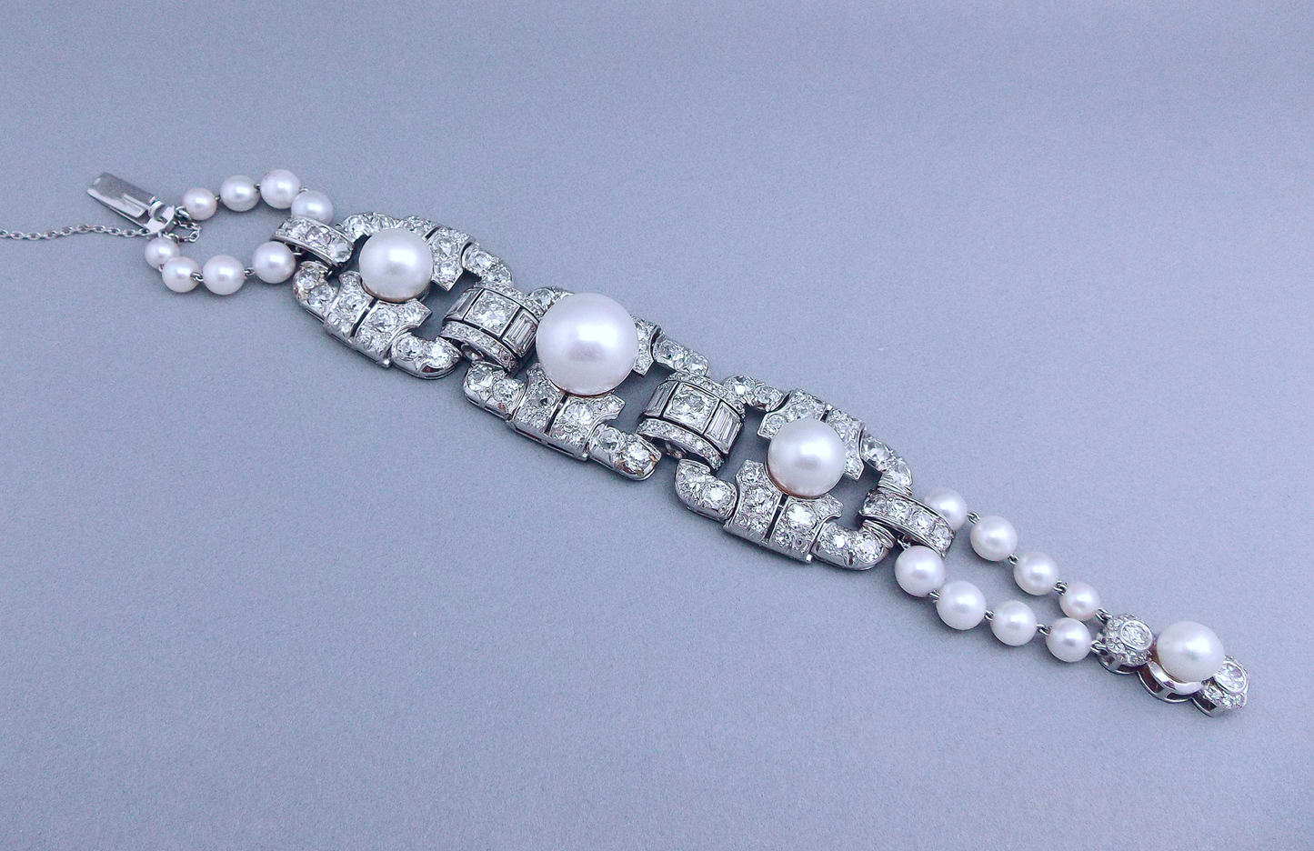 Platinum 18K Gold Cultured Pearl Diamond Bracelet