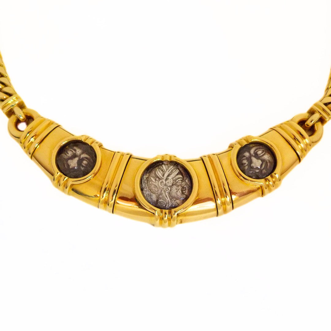 Bulgari 18K Gold 3 Coin Monete Necklace