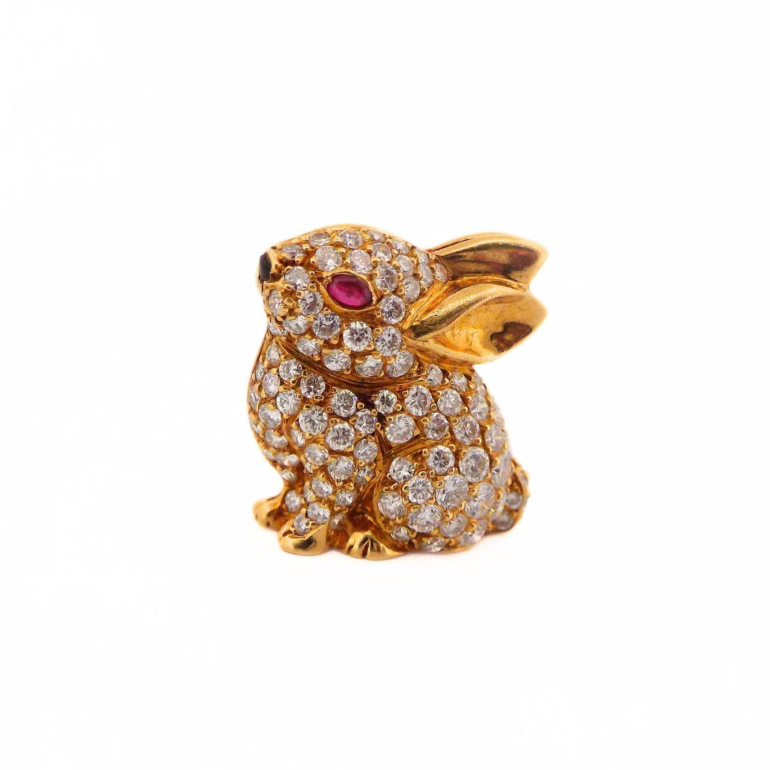 Van Cleef & Arpels 18K Ruby Diamond Bunny Brooch