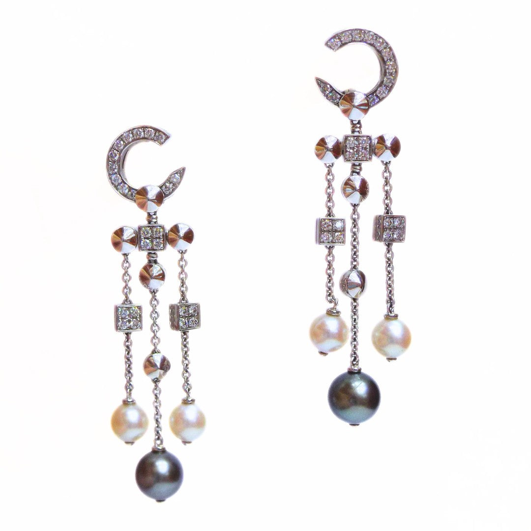 Bulgari 'Lucea' 18K Gold Diamond Pearl Earrings