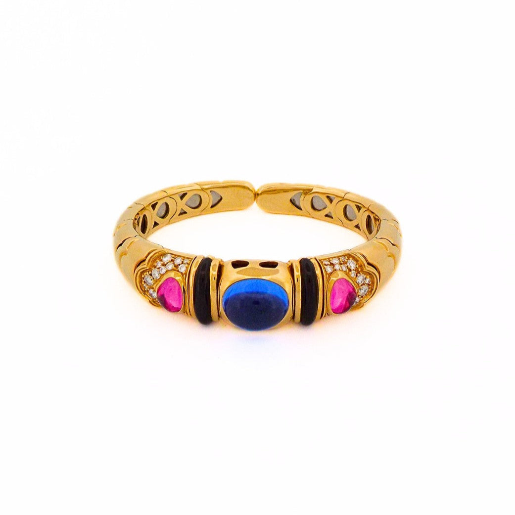 Marina B 'Onda' 18K Gold Diamond Blue Pink Gemstone Bracelet