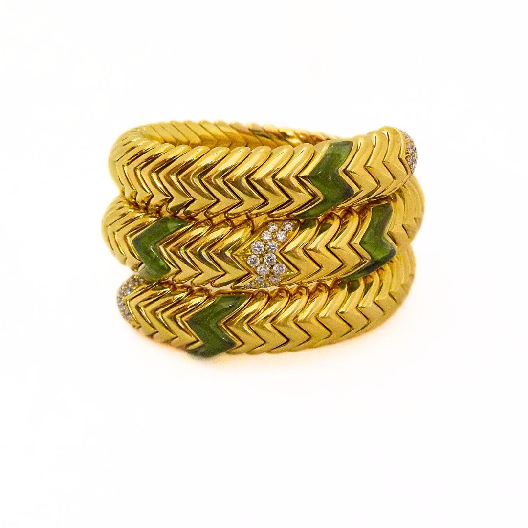 Bulgari Spiga 18K Yellow Gold Diamond Peridot Serpenti Bracelet