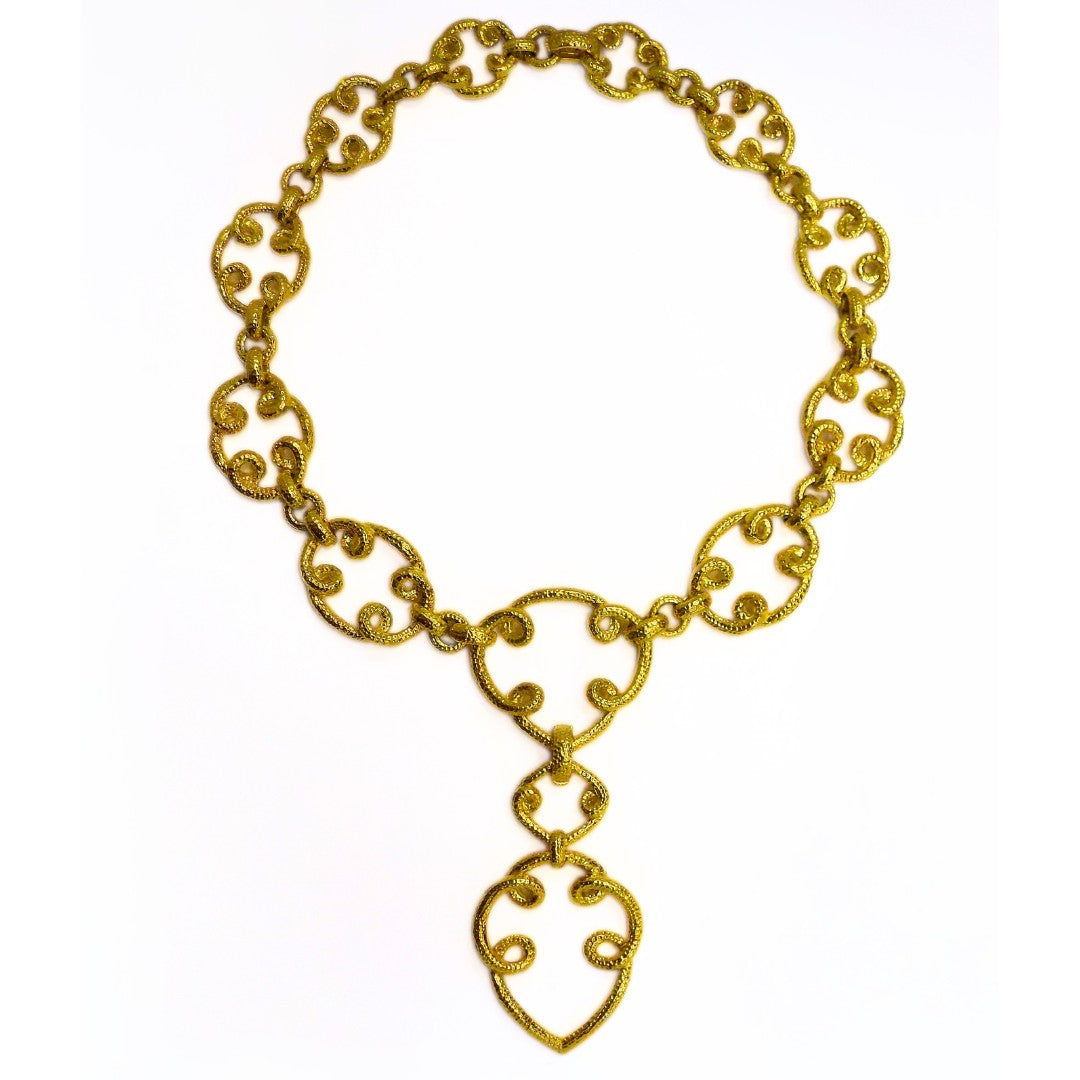 David Webb 18K Hammered Gold Pendant Necklace