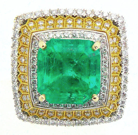 18K 750 White Gold Emerald Diamond Ring