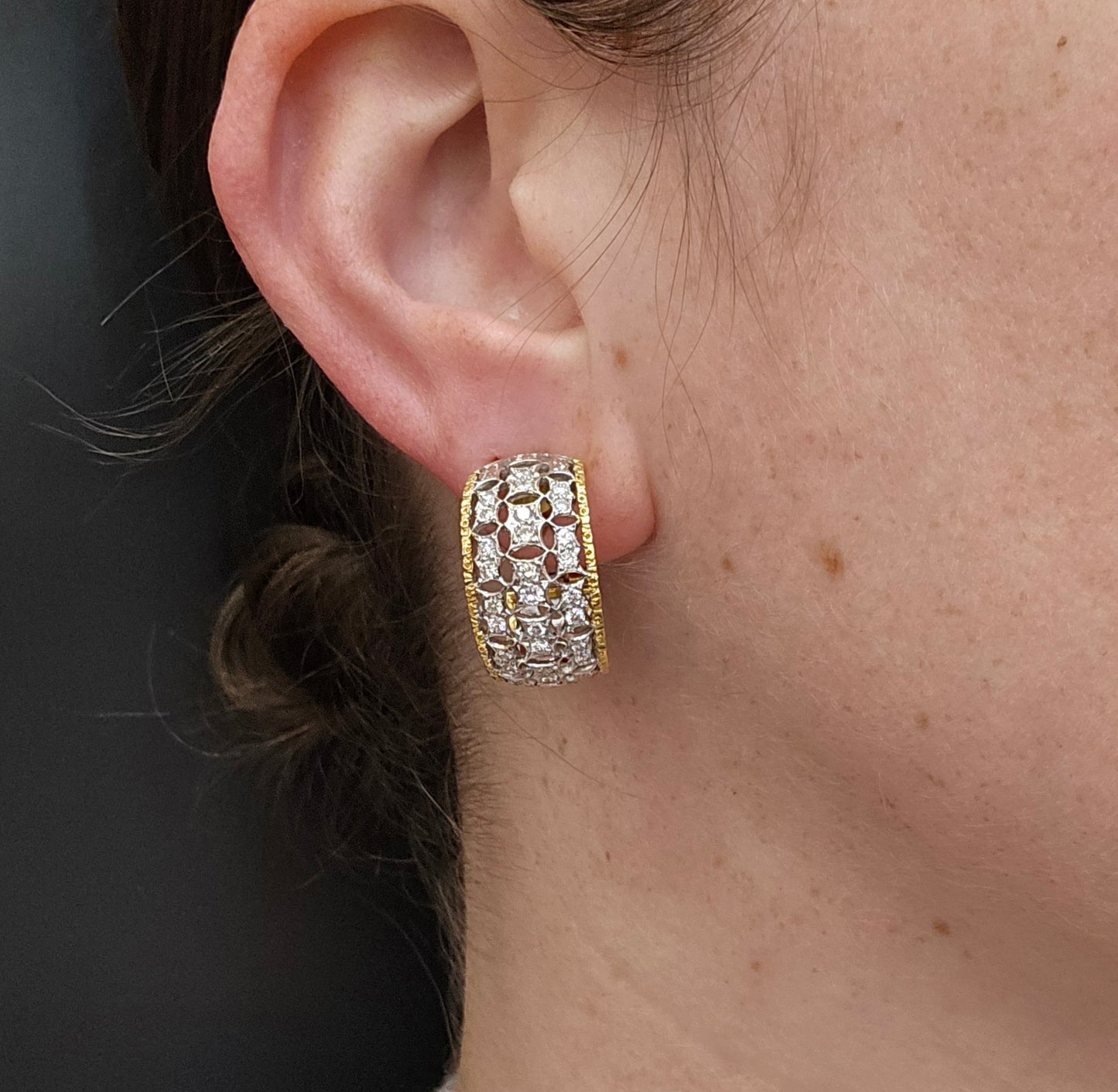 Mario Buccellati 18K Diamond 'Scacchi' Hoop Earrings