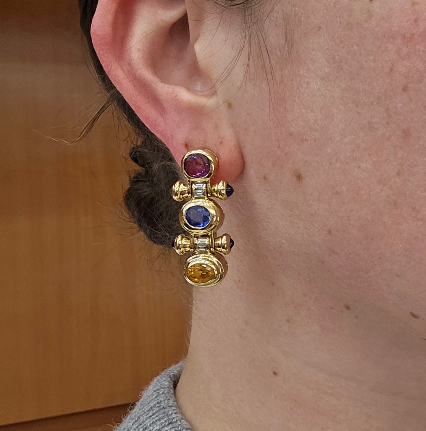 Bulgari 18K Multi-Color Sapphire Diamond Earrings