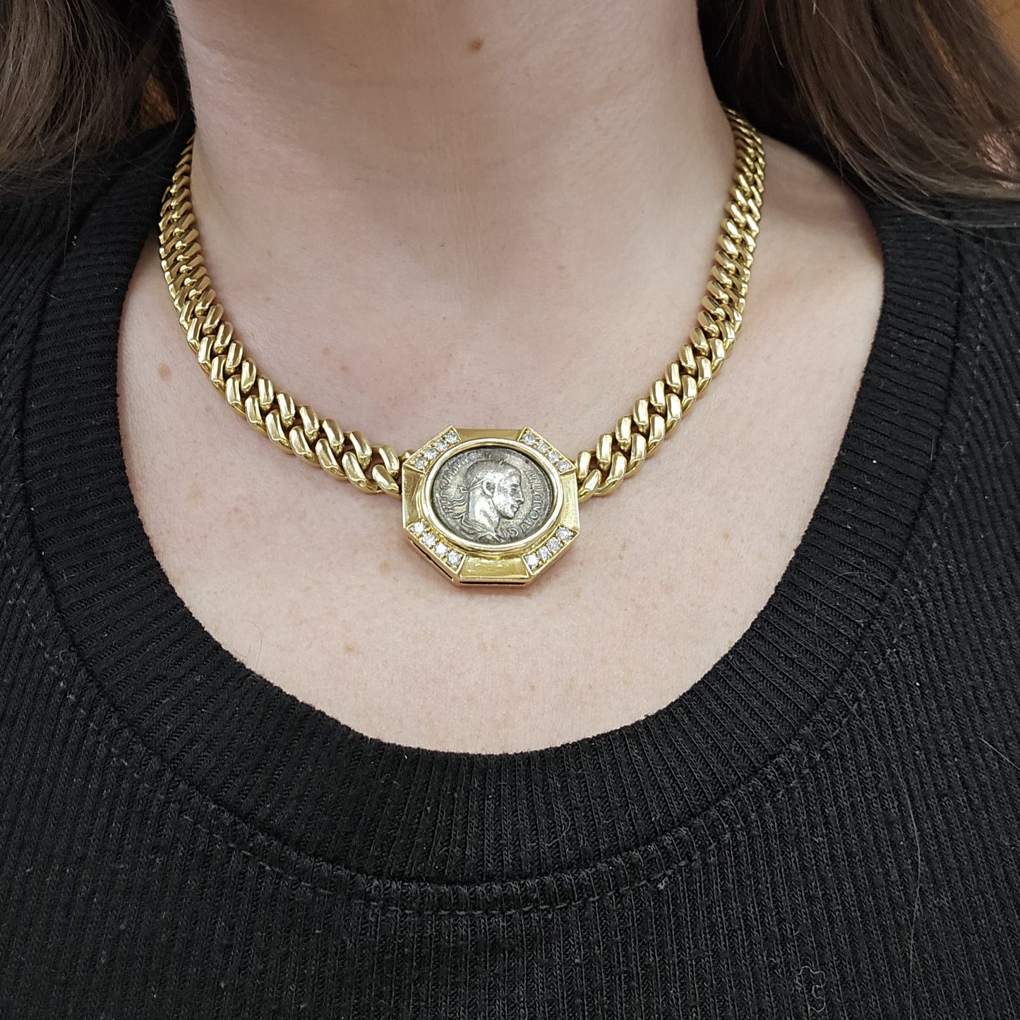 Bulgari 18K Diamond Ancient Roman Monete Chain Necklace