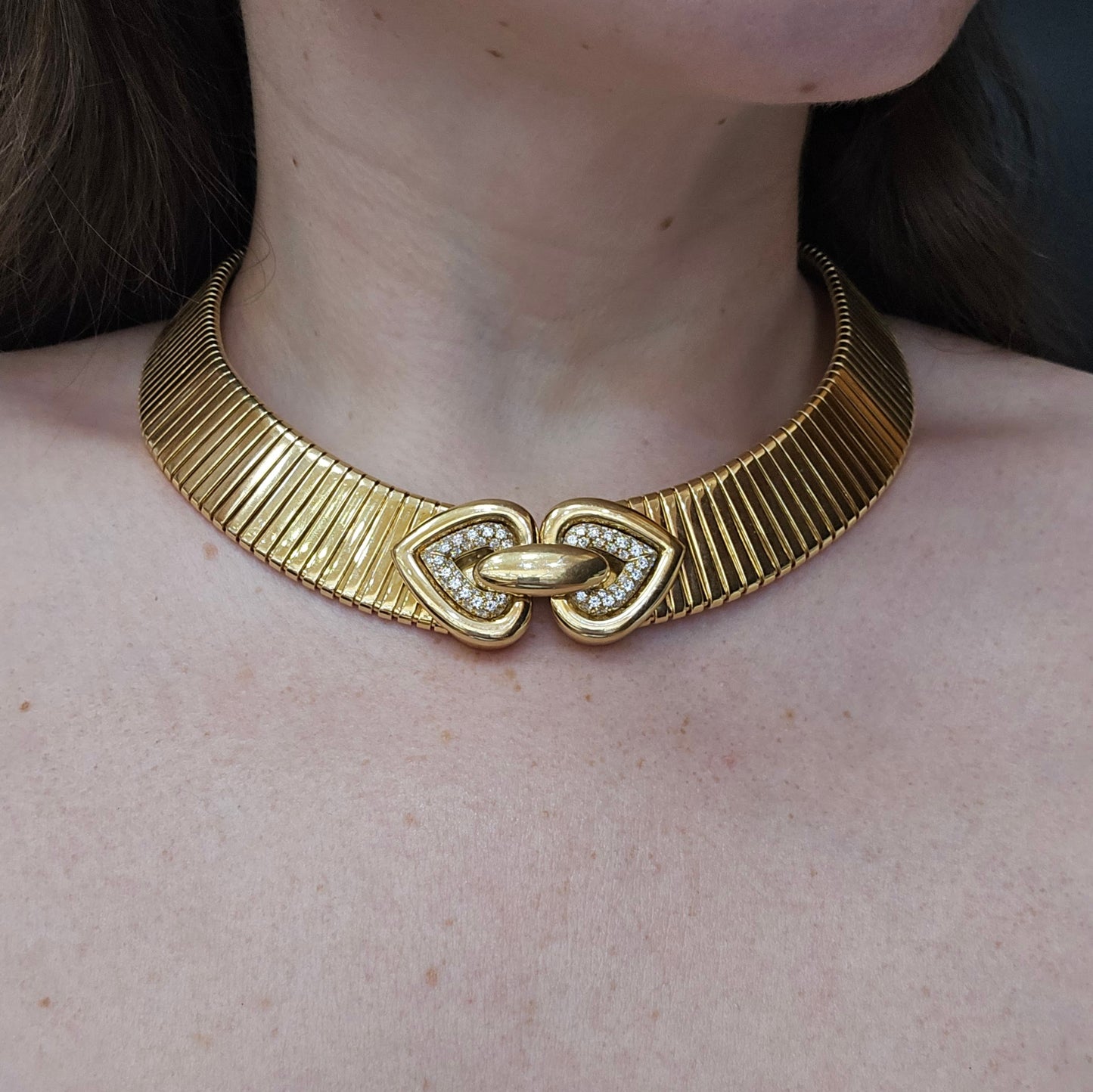 Bulgari Tubogas 18K Gold Diamond Doppio Necklace