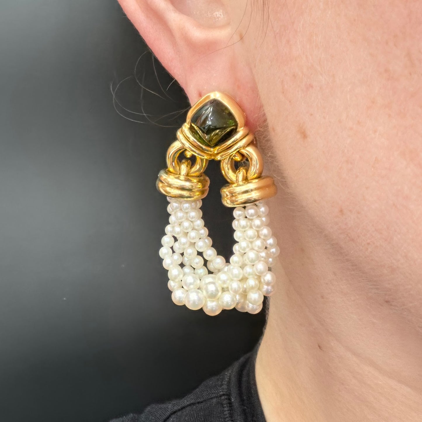 Bulgari 18K Pearl Tourmaline Earclip Earrings