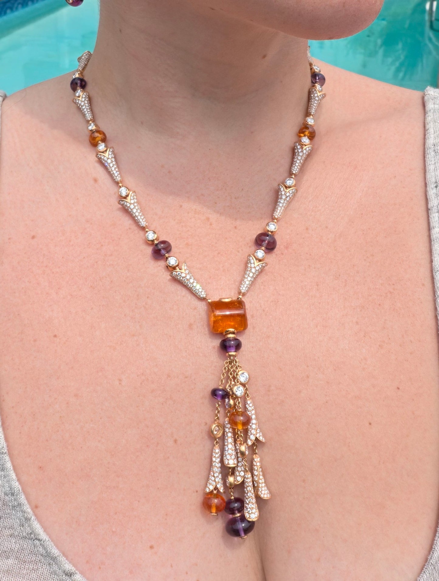 Bulgari 18K Multi-Gem Diamond Tassel Necklace