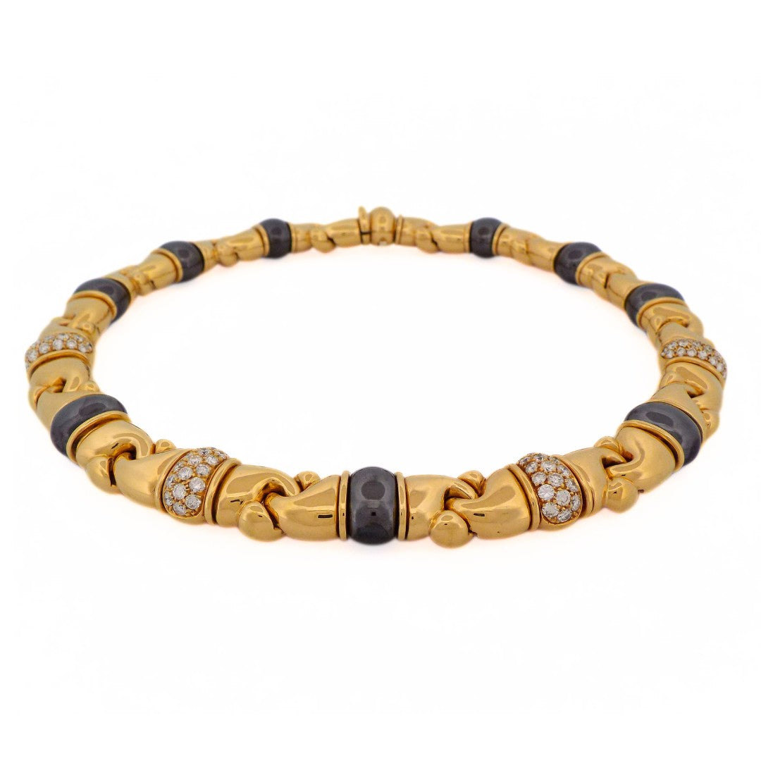 Bulgari 'Gancio' 18K Gold Hematite Diamond Necklace