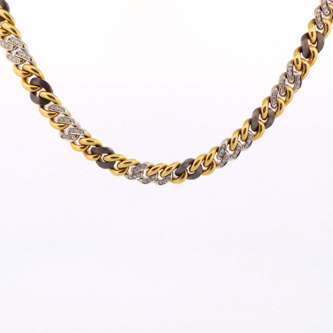 Bulgari 18K Gold Steel Diamond Chain Necklace