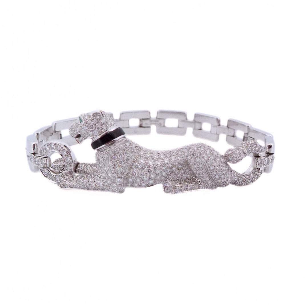 Cartier 'Panthére' 18K Gold Diamond Emerald Onyx Link Bracelet