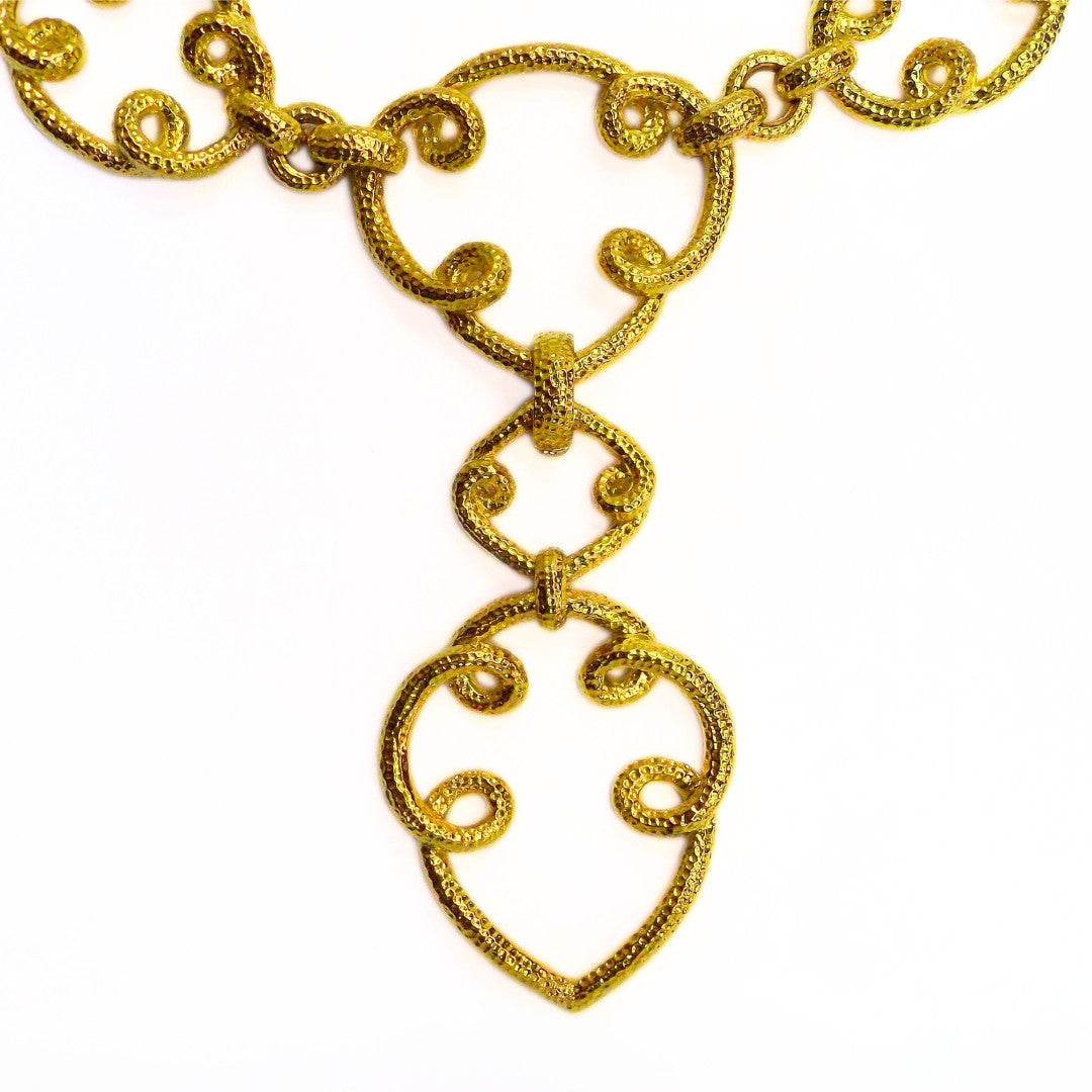 David Webb 18K Hammered Gold Pendant Necklace
