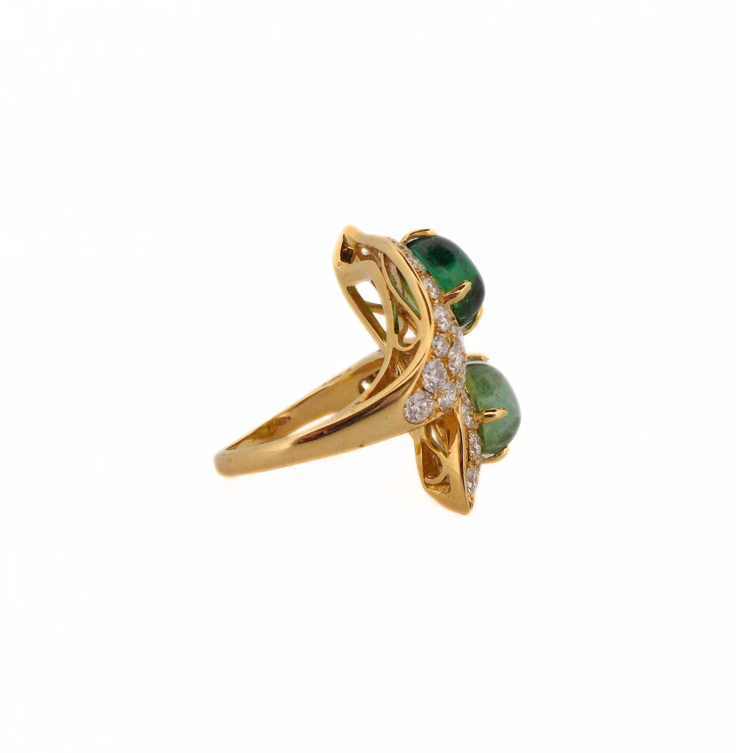 Bulgari 'Bypass' 18K Gold Diamond Green Tourmaline Ring