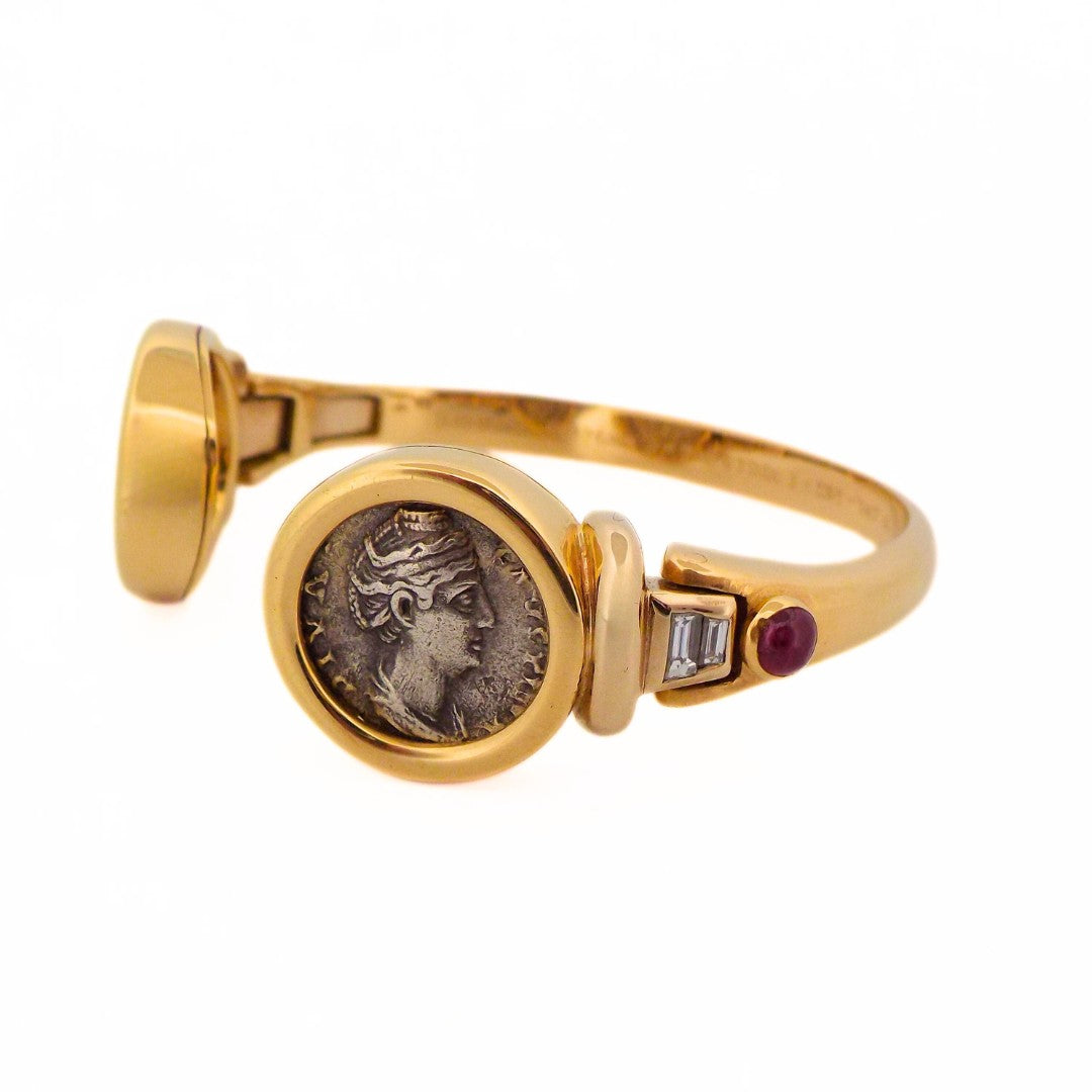 Bulgari 18K Double Monete Ruby Hinge Bracelet