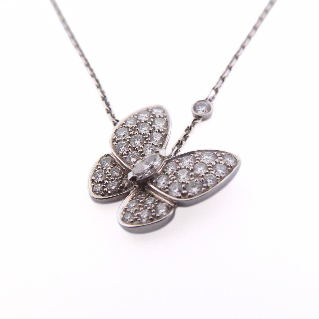 Van Cleef & Arpels 18K White Gold Diamond Two Butterfly Pendant Chain Necklace
