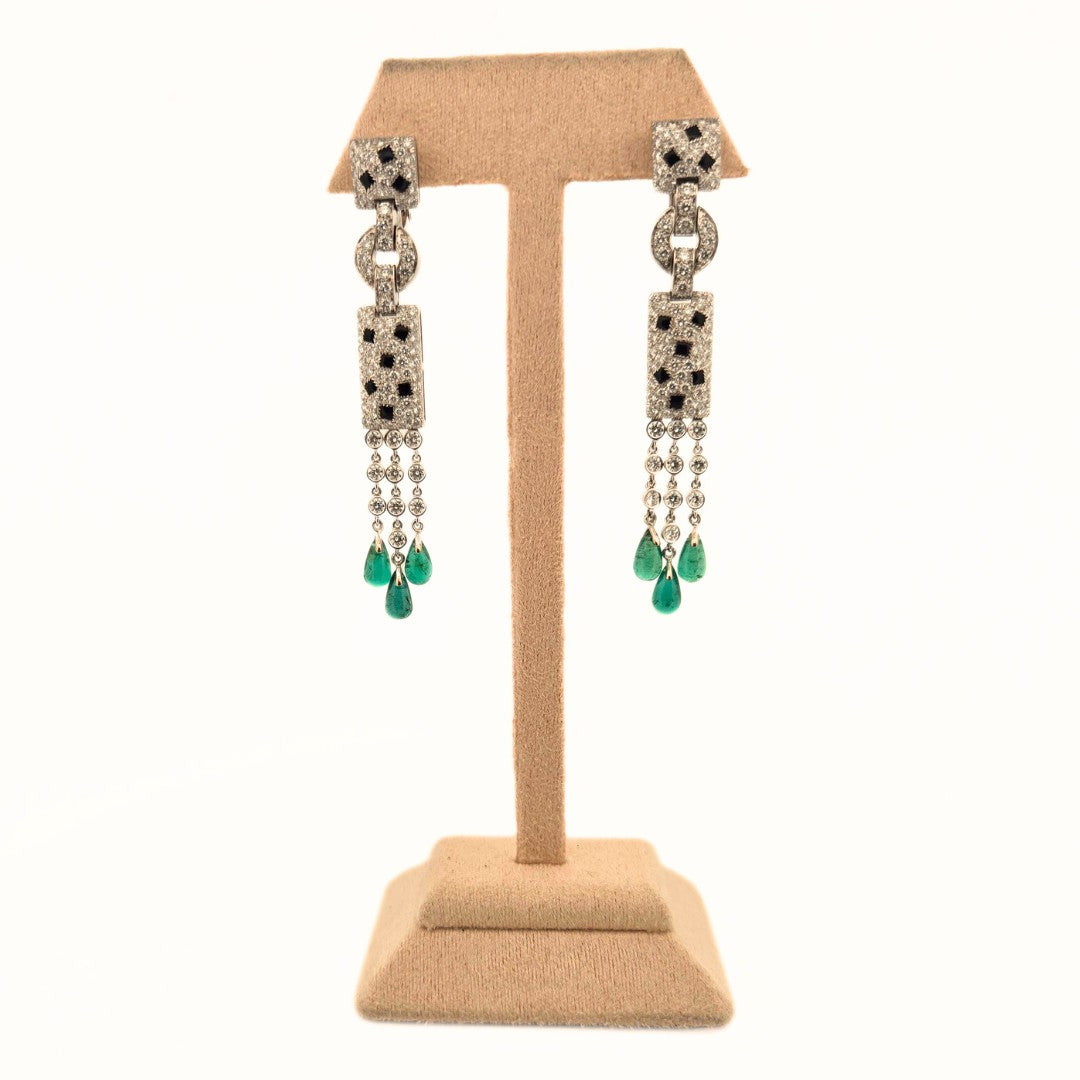 Cartier 'Panthere' 18K Gold Diamond Emerald Drop Earrings