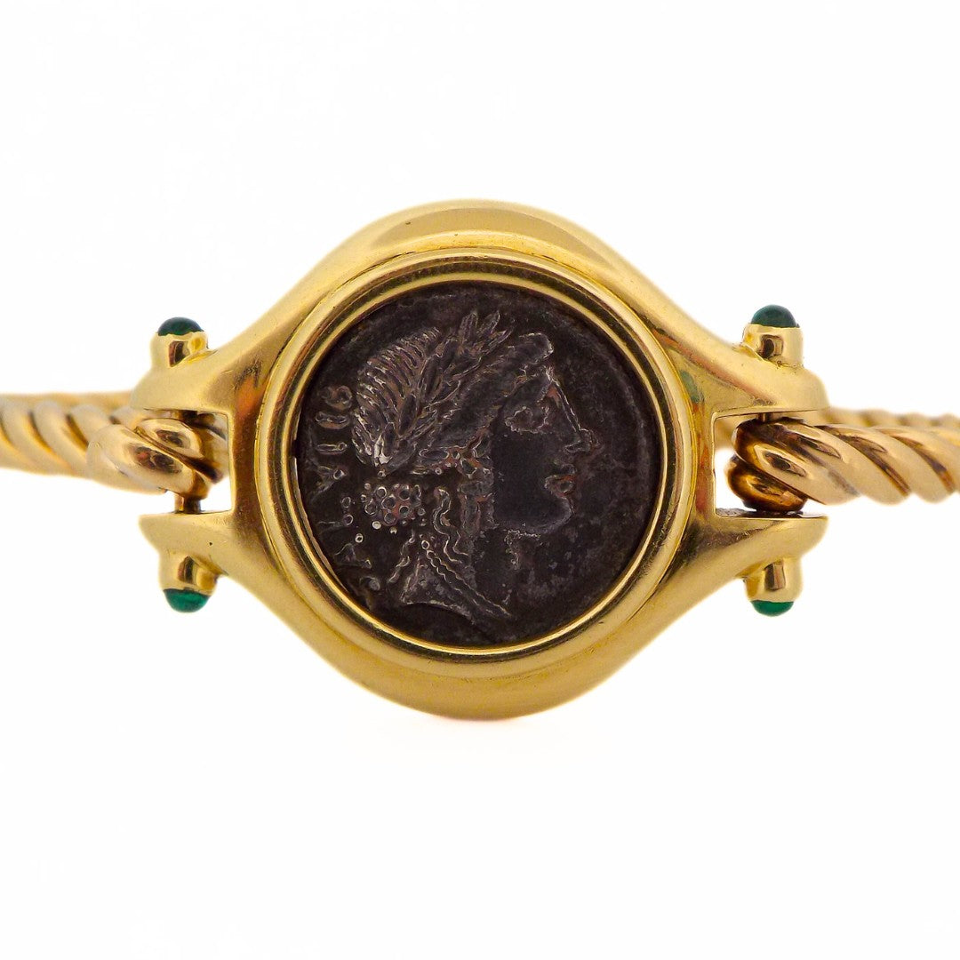 Bulgari 18K Gold Emerald Monete Bracelet