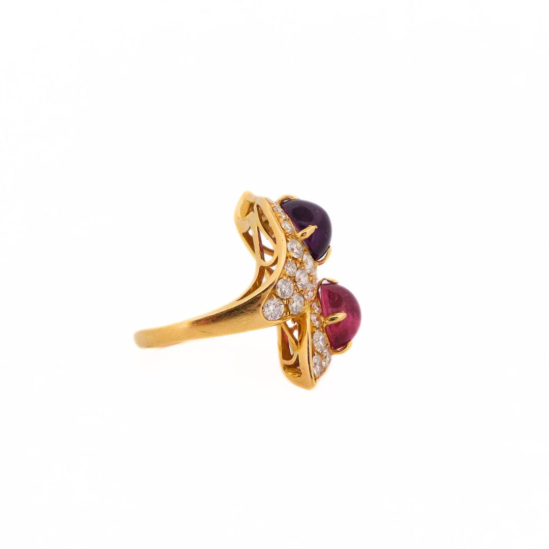 Bulgari 'Bypass' 18K Gold Diamond Pink Tourmaline and Amethyst Ring