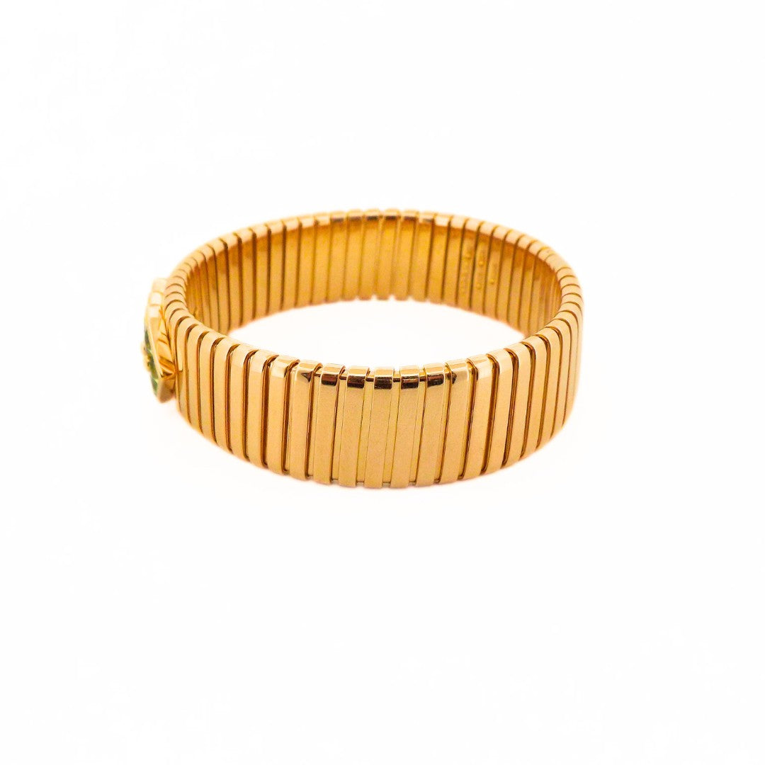Bulgari Tubogas 18K Gold Peridot Tourmaline Bangle Bracelet