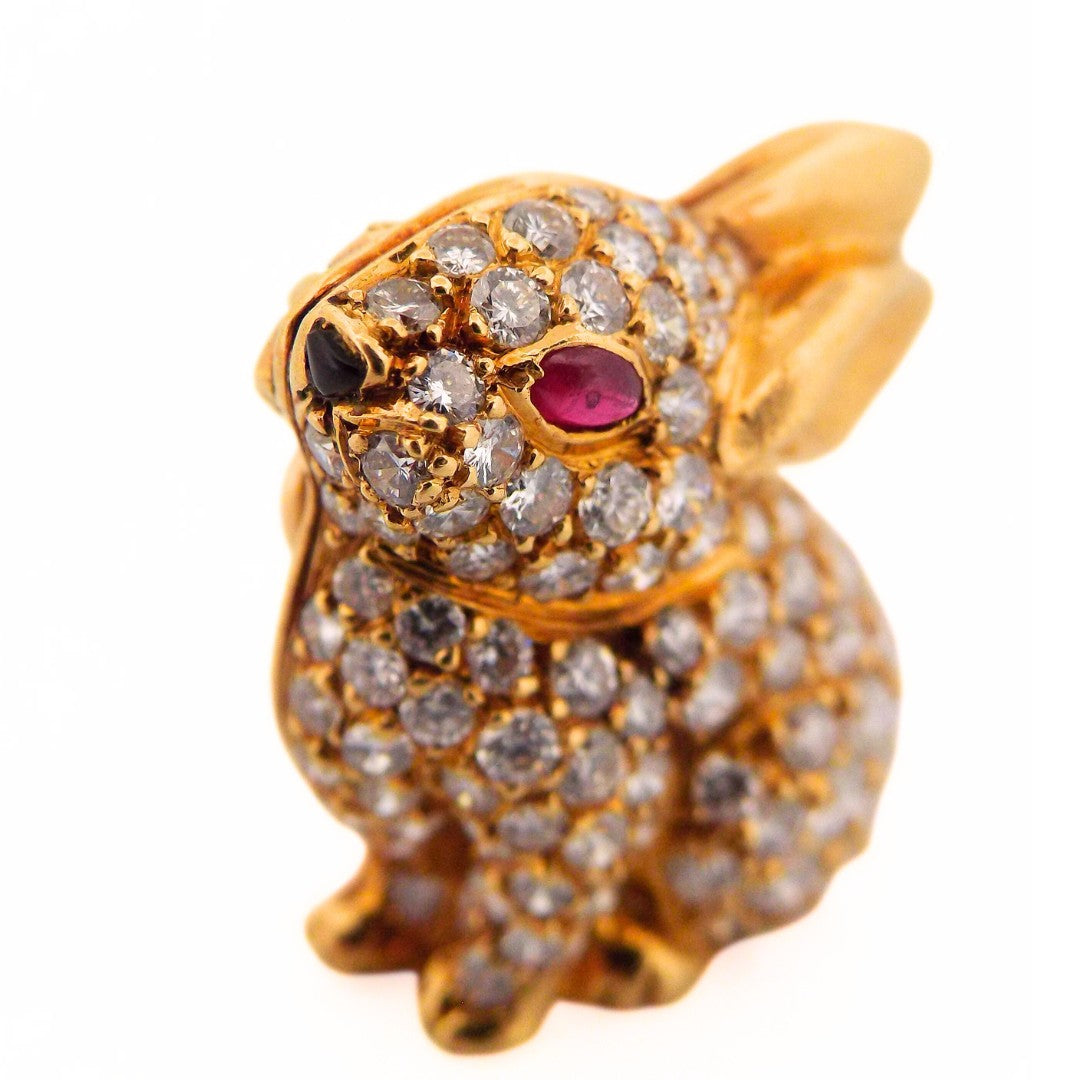 Van Cleef & Arpels 18K Ruby Diamond Bunny Brooch