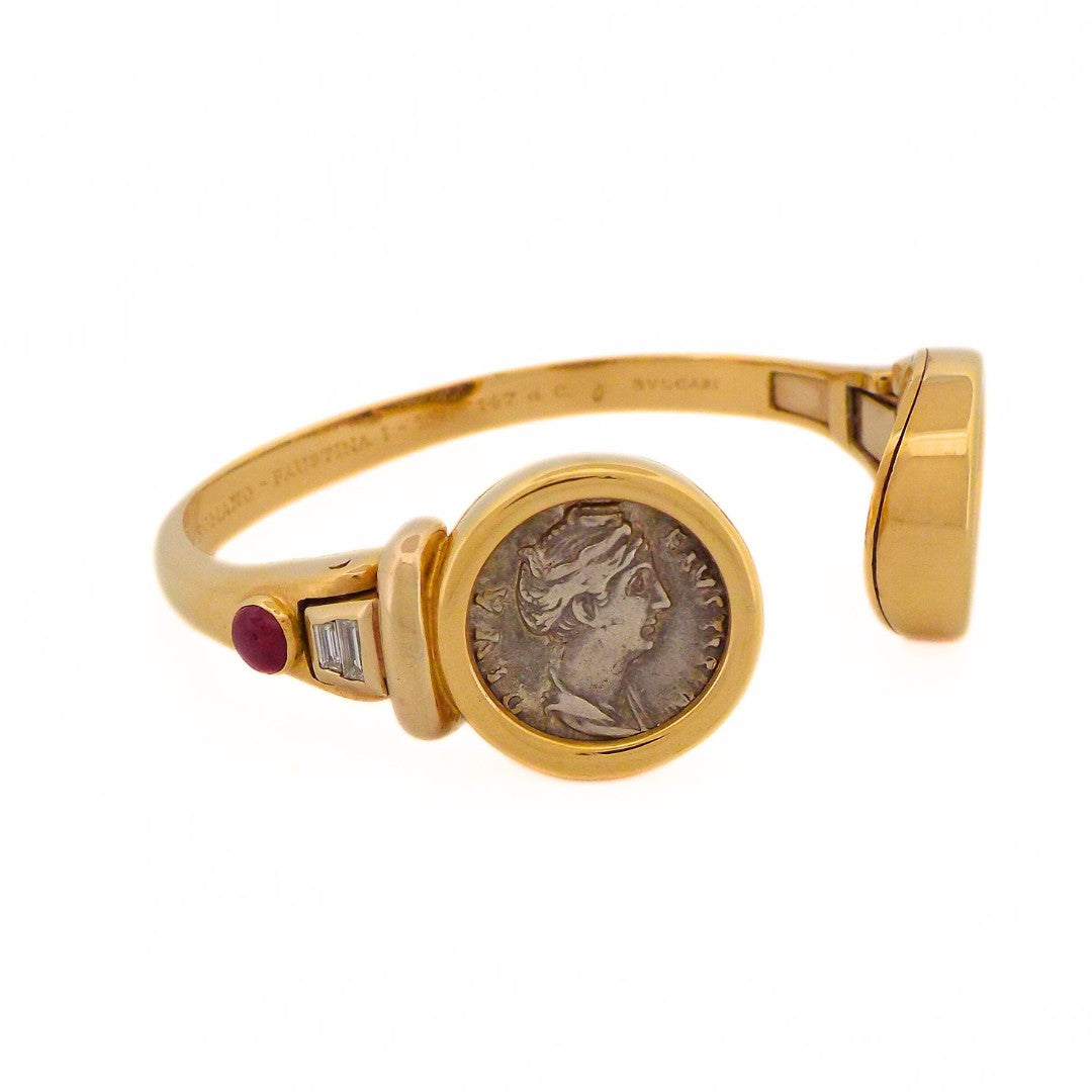 Bulgari 18K Double Monete Ruby Hinge Bracelet