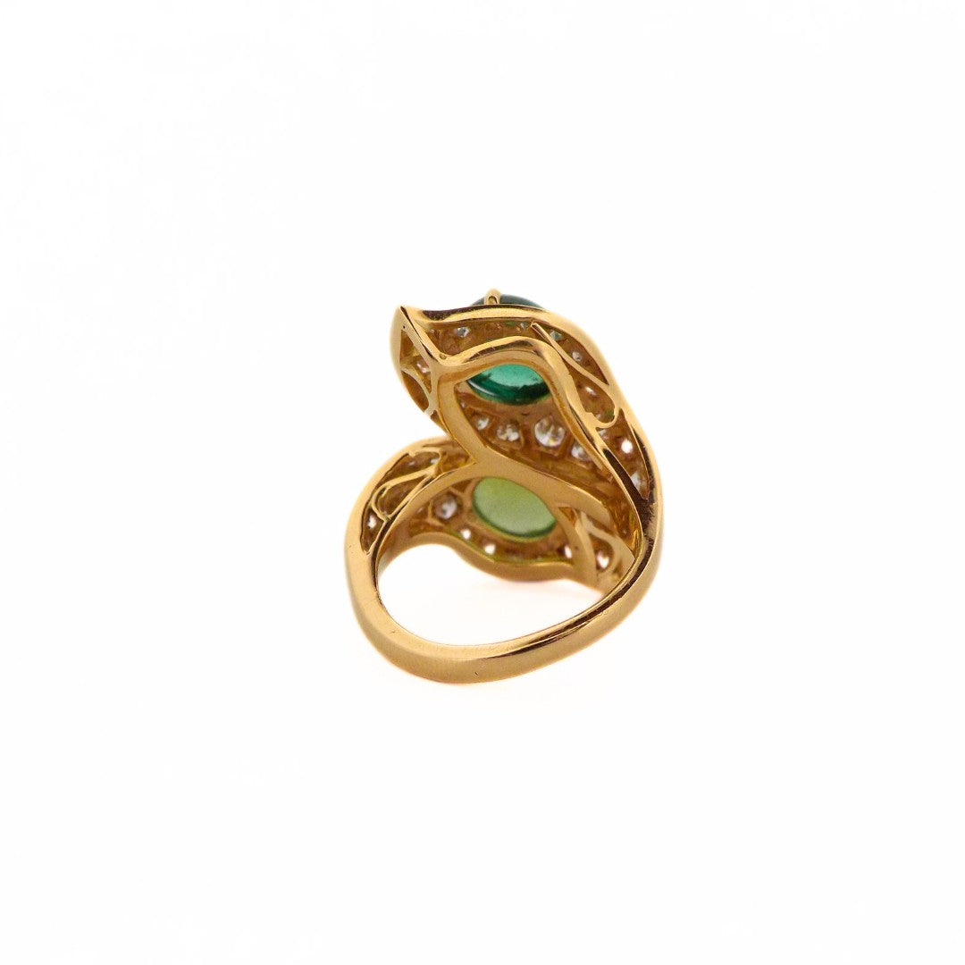 Bulgari 'Bypass' 18K Gold Diamond Green Tourmaline Ring