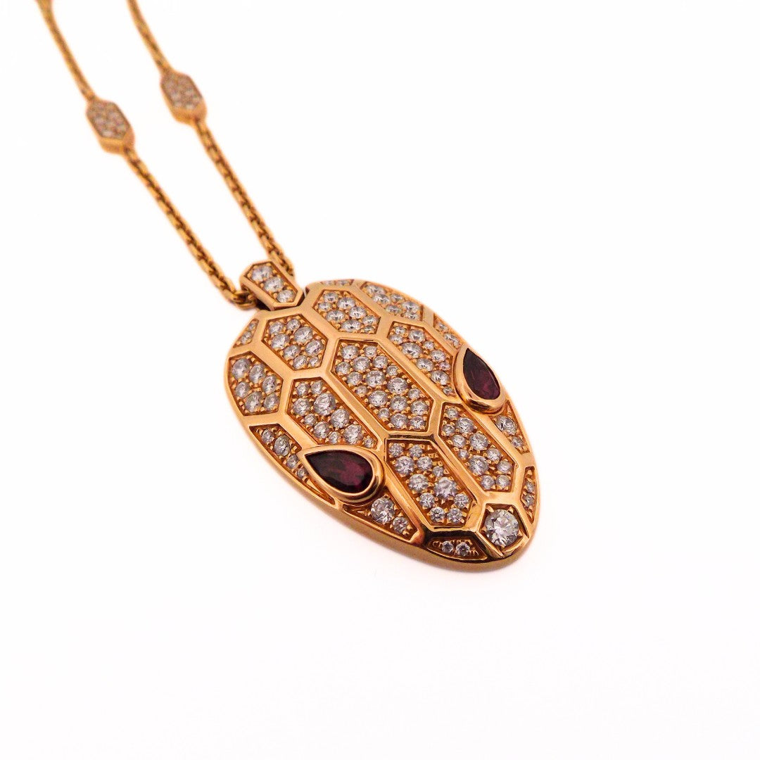 Bulgari 18K Gold 'Serpenti Seduttori' Diamond Rubellite Pendant Chain Necklace
