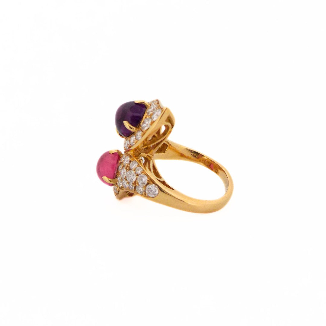 Bulgari 'Bypass' 18K Gold Diamond Pink Tourmaline and Amethyst Ring