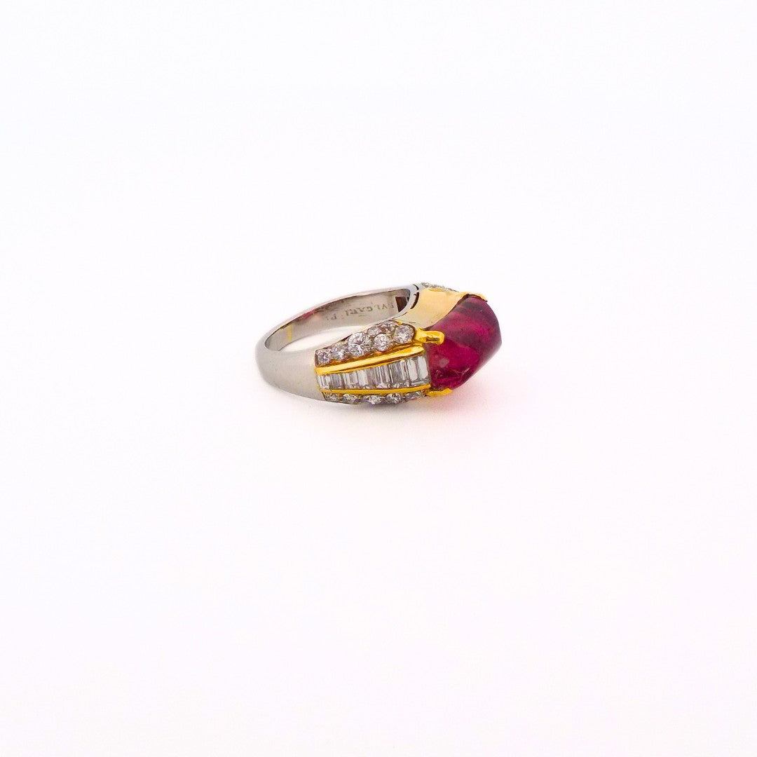 Bulgari 18K Gold Diamond Pink Tourmaline Ring