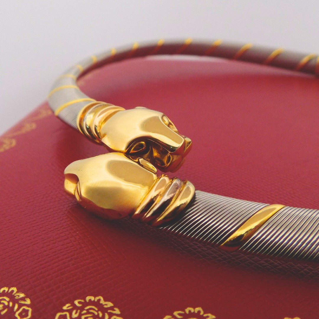 Cartier Doubled-Headed 'Panthere' 18K Gold Steel Collar Necklace