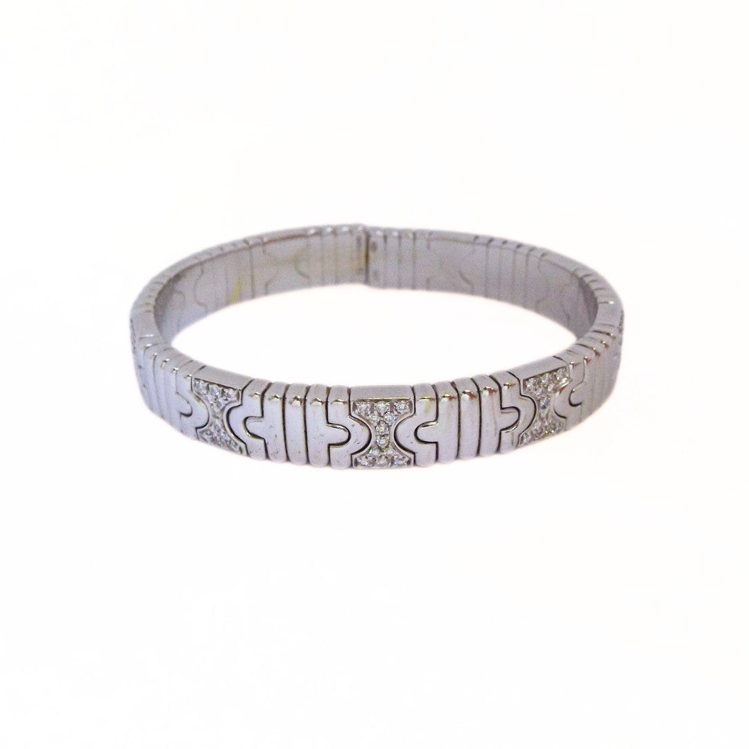 Bulgari 'Parentesi' 18K White Gold Diamond Necklace and Cuff Bracelet Set
