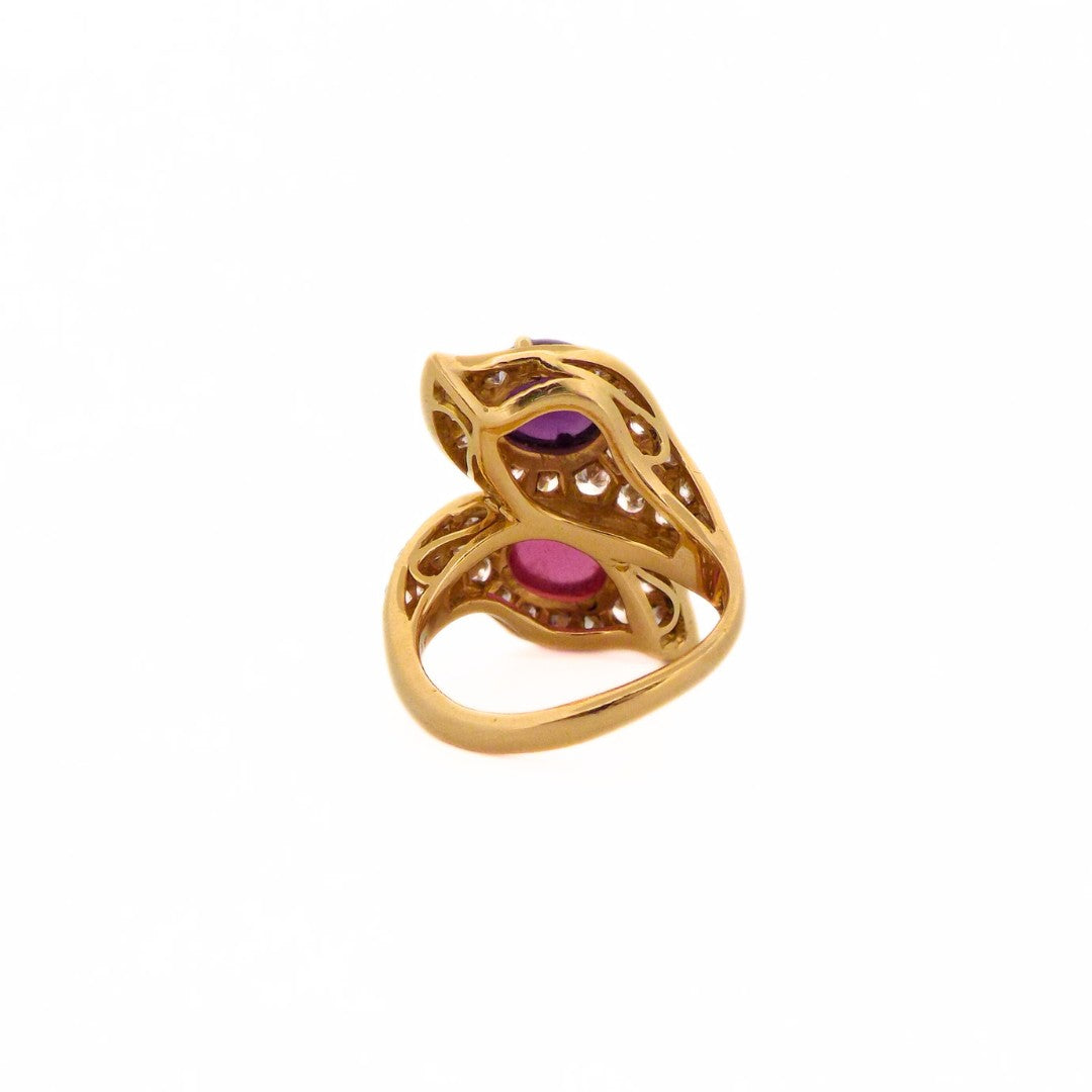Bulgari 'Bypass' 18K Gold Diamond Pink Tourmaline and Amethyst Ring