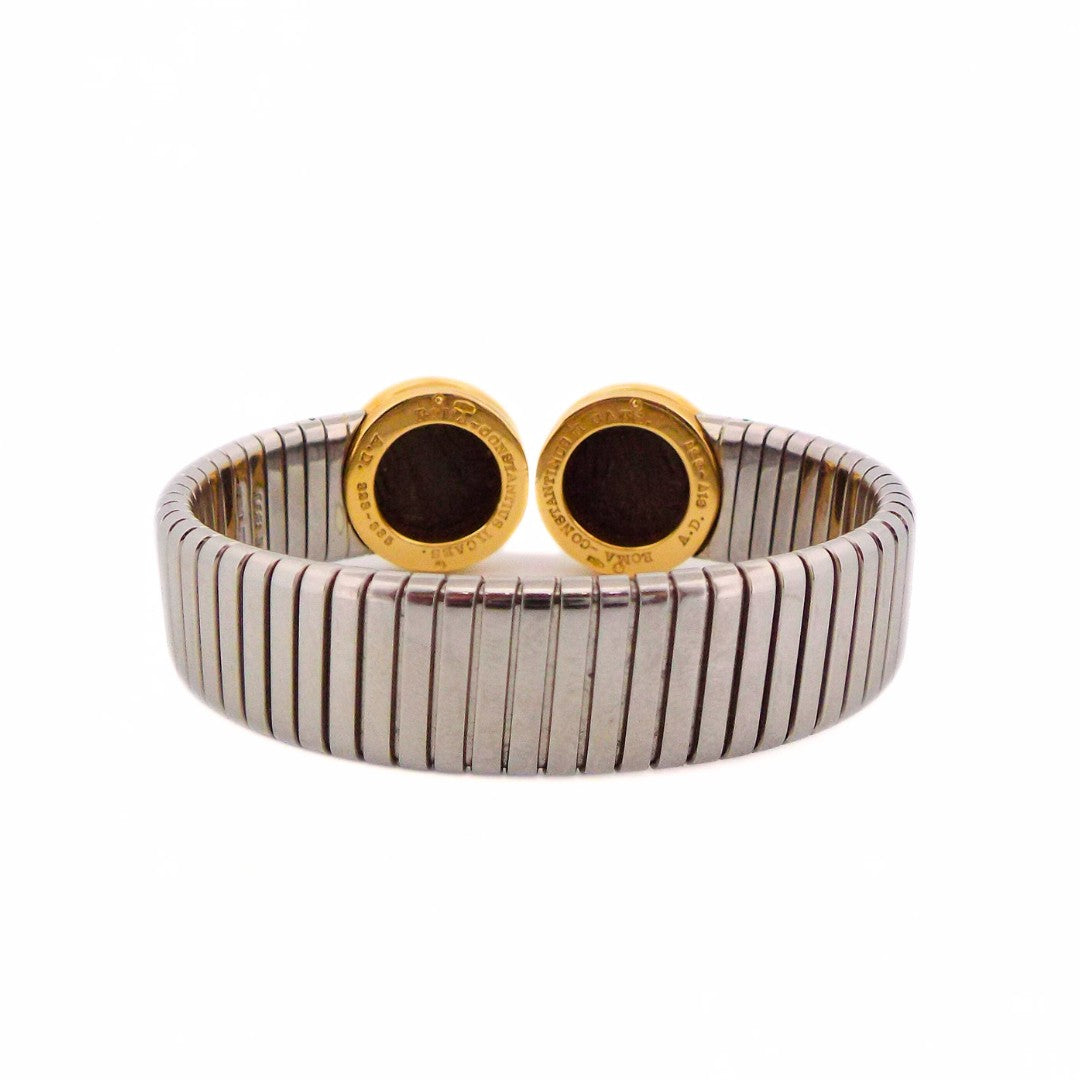 Bulgari Double Monete Tubogas 18K Gold Steel Bracelet