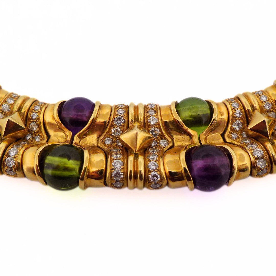 Bulgari 18K Gold Diamond Peridot Amethyst Collar Necklace