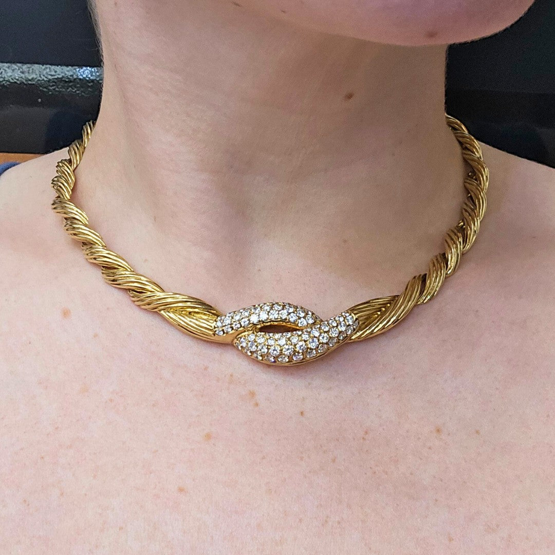 Van Cleef & Arpels 18K Gold Rope Collar Diamond Necklace