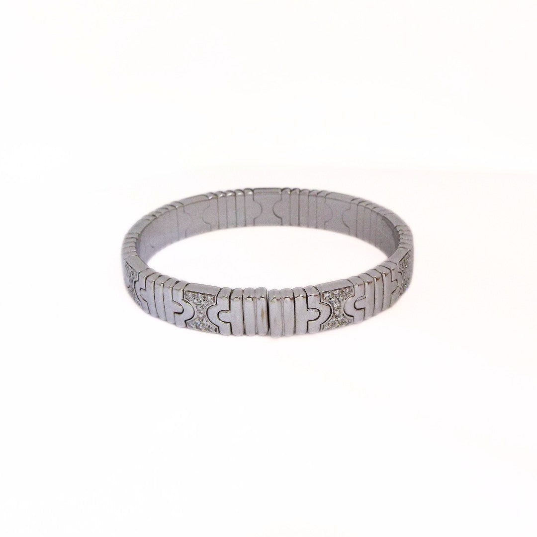 Bulgari 'Parentesi' 18K White Gold Diamond Necklace and Cuff Bracelet Set