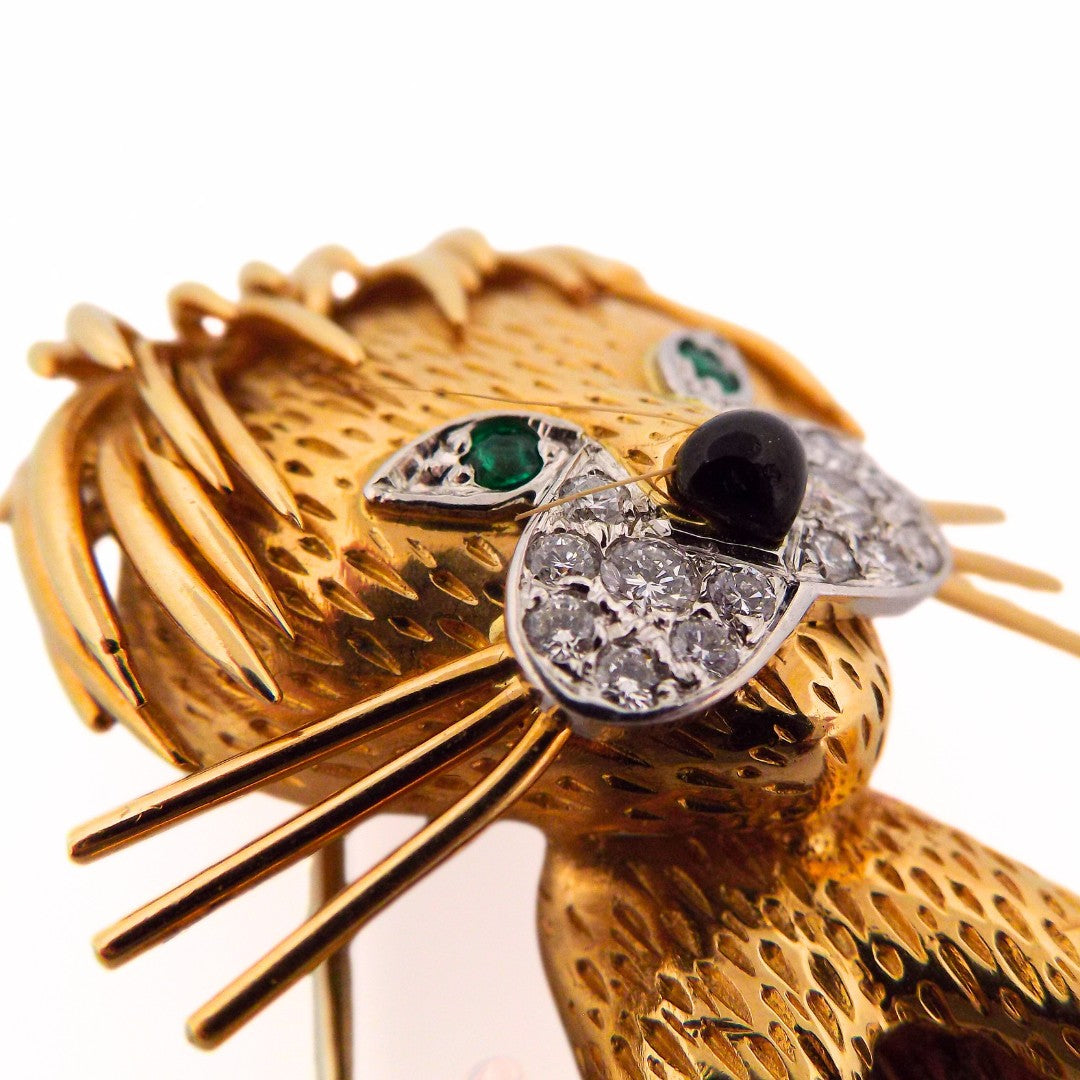 Van Cleef & Arpels 18K Diamond Emerald Lion Brooch