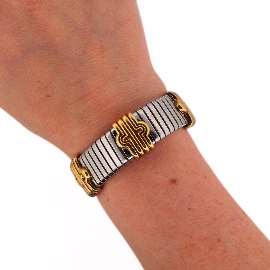 Bulgari 18K Gold Steel Tubogas Parentesi Bracelet