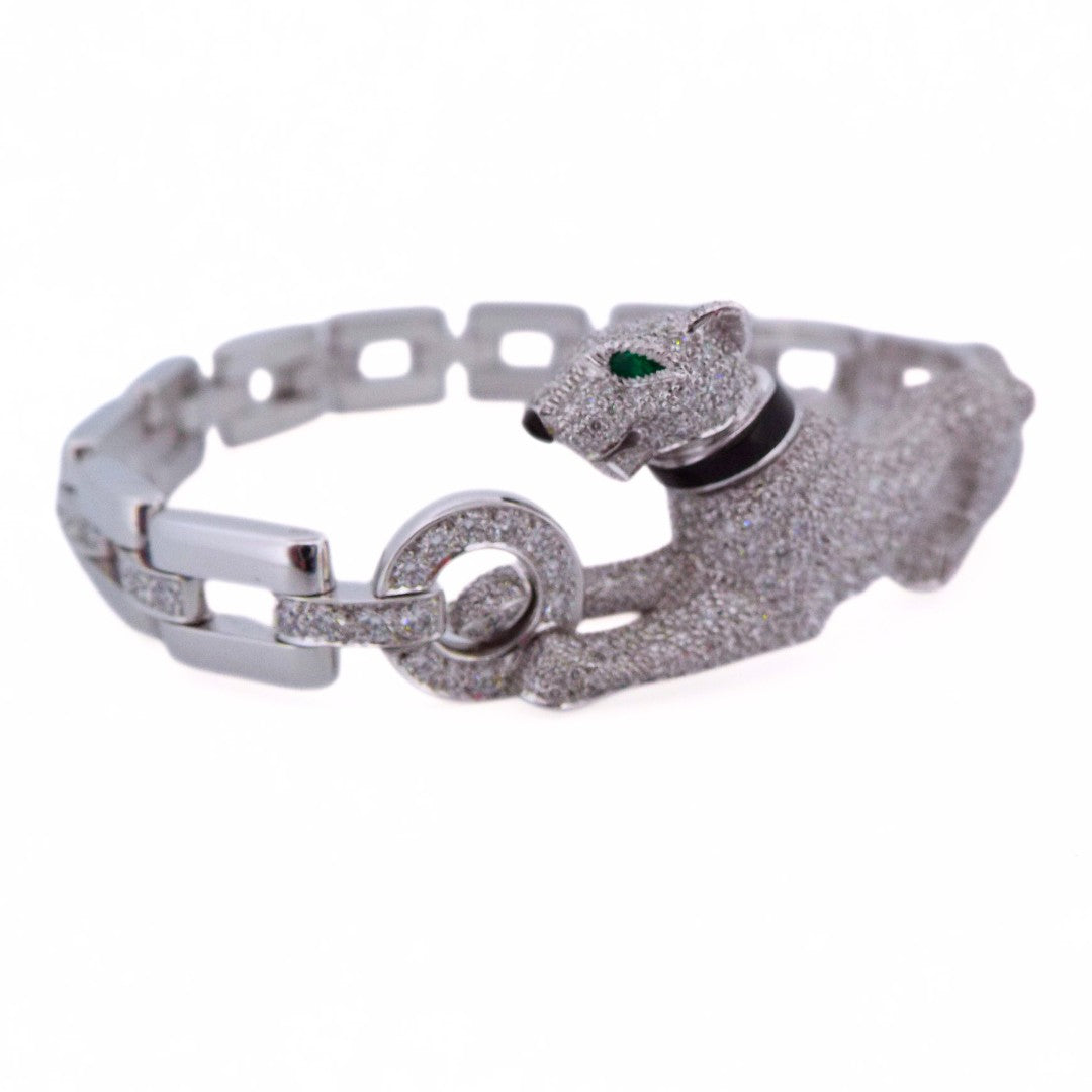 Cartier 'Panthére' 18K Gold Diamond Emerald Onyx Link Bracelet