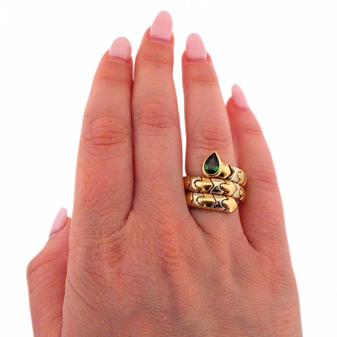 Bulgari 18K Bi-Color Gold and Tourmaline Ring