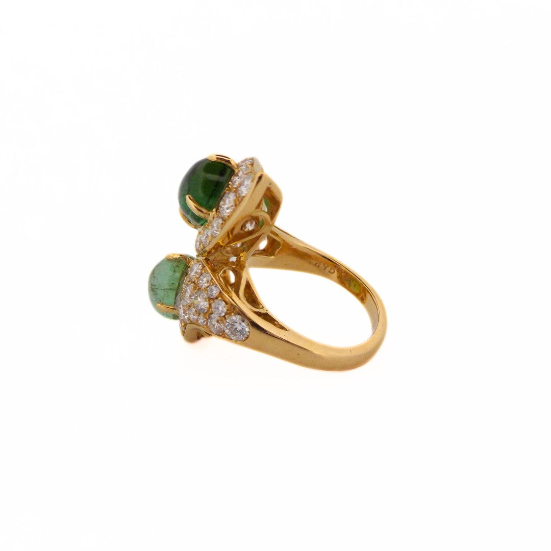 Bulgari 'Bypass' 18K Gold Diamond Green Tourmaline Ring
