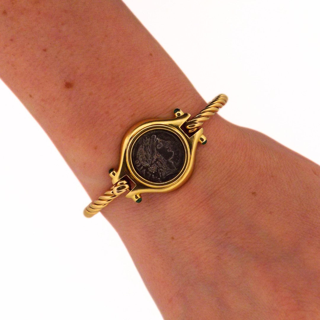 Bulgari 18K Gold Emerald Monete Bracelet