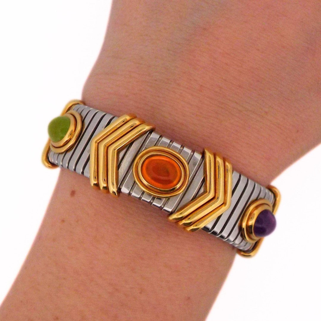 Bulgari 18K Steel Tubogas Multi-Gem Bracelet