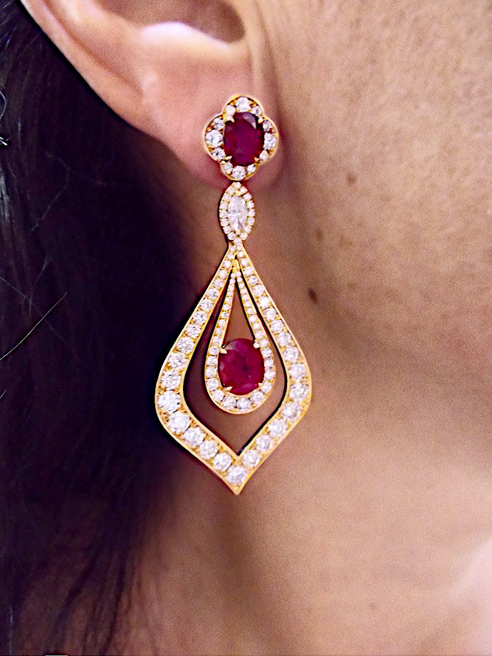 Rose Gold Ruby Diamond Earrings