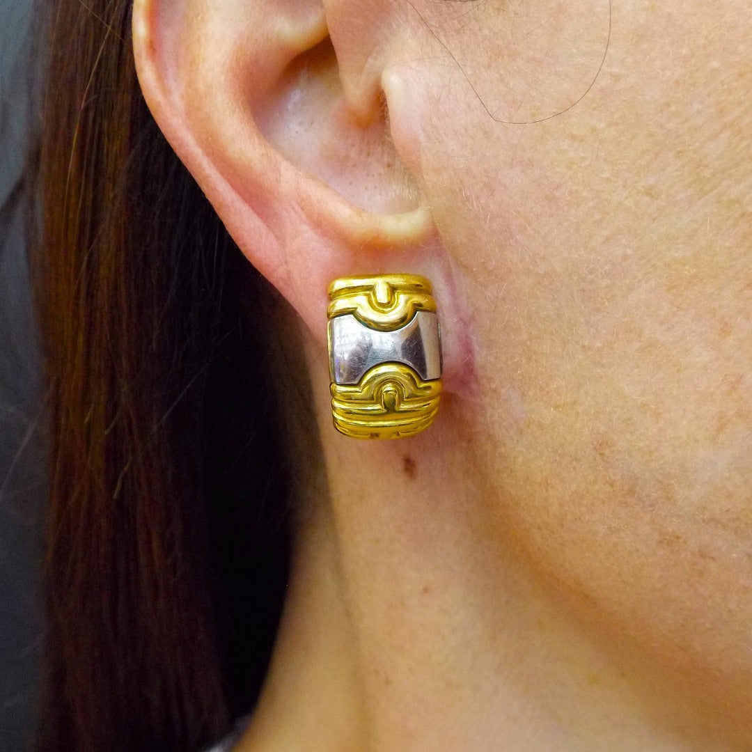 Bulgari 18K Gold Steel Parentesi Earclip Earrings